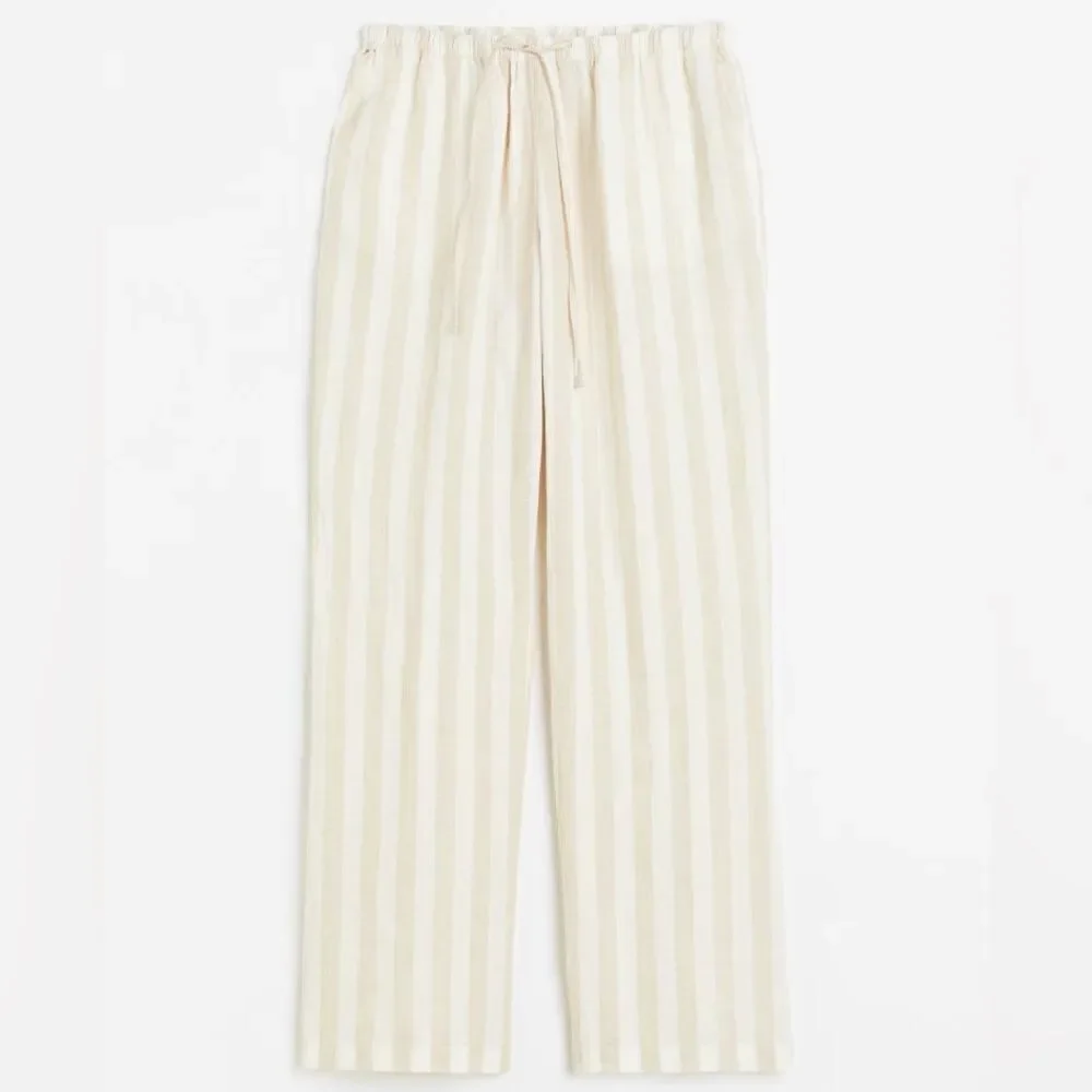 H&M Co-Ord 100% Linen Striped Set Pants Top New